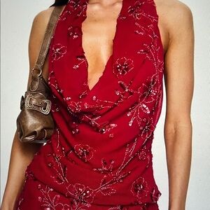 Princess Polly Burgundy Beaded Cowl-Back Camisole